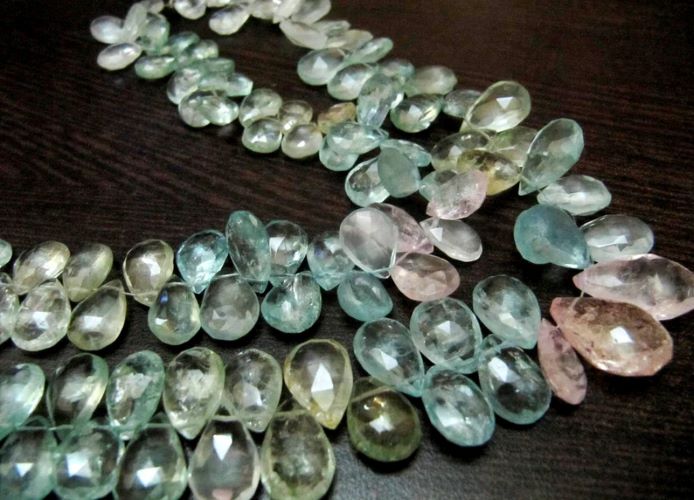 Natural Multi Color Aquamarine Pear Shape Briolette 7x10mm to8x12mm Gemstone Morganite Beads Strand 8 inch long