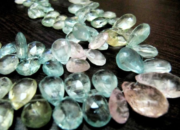 Natural Multi Color Aquamarine Pear Shape Briolette 7x10mm to8x12mm Gemstone Morganite Beads Strand 8 inch long