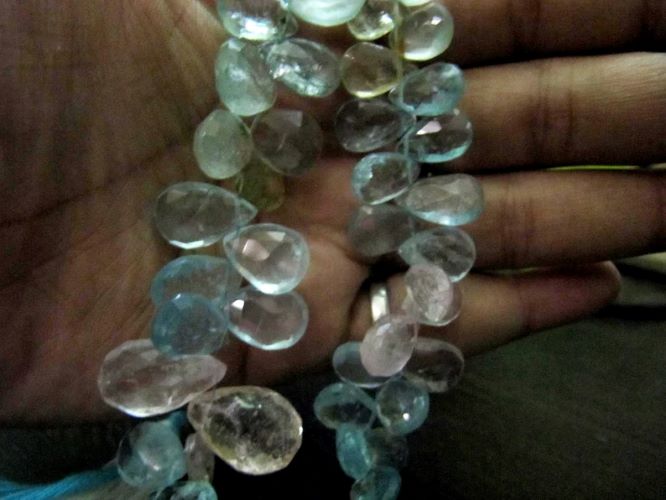 Natural Multi Color Aquamarine Pear Shape Briolette 7x10mm to8x12mm Gemstone Morganite Beads Strand 8 inch long