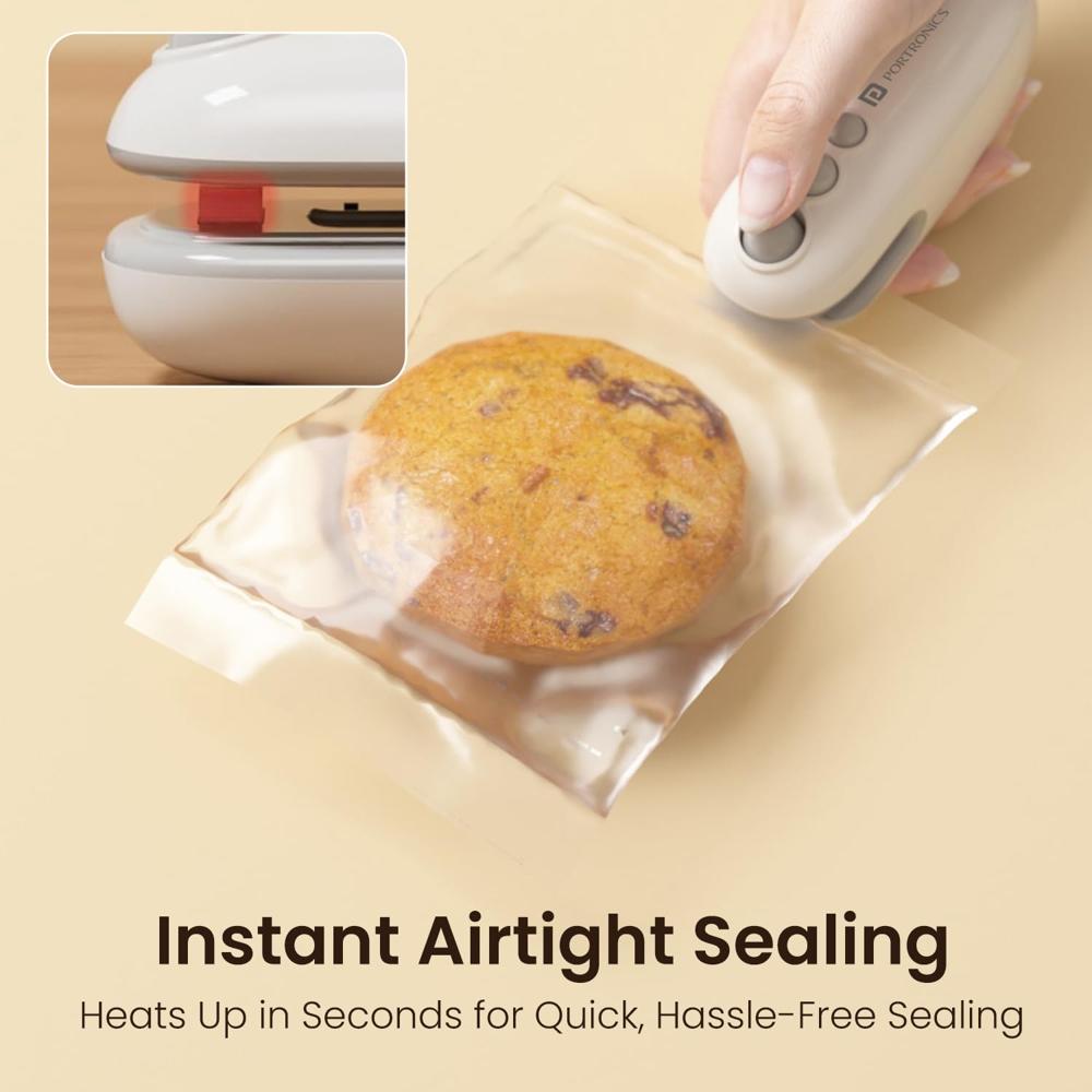 Portronics Locksy 2-in-1 Sealer & Cutter, Portable & Type-C Rechargeable Mini Food Bag Sealer for Food,