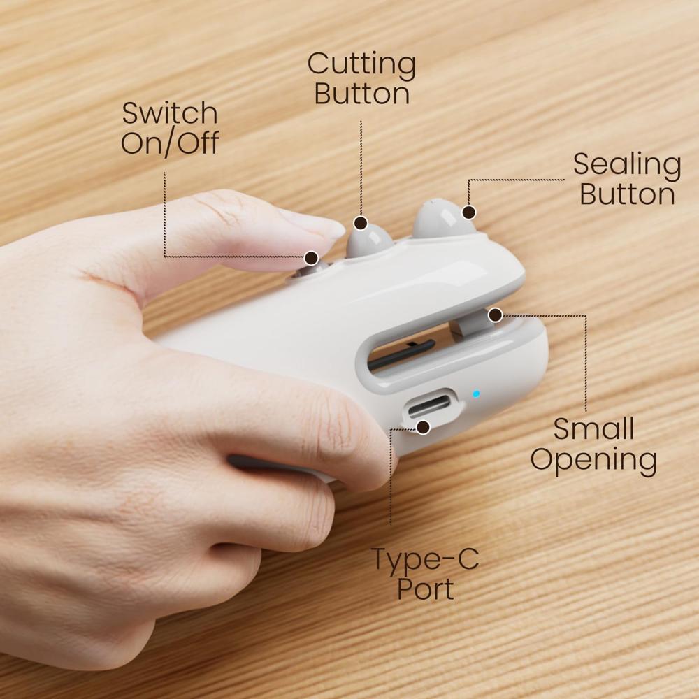 Portronics Locksy 2-in-1 Sealer & Cutter, Portable & Type-C Rechargeable Mini Food Bag Sealer for Food,