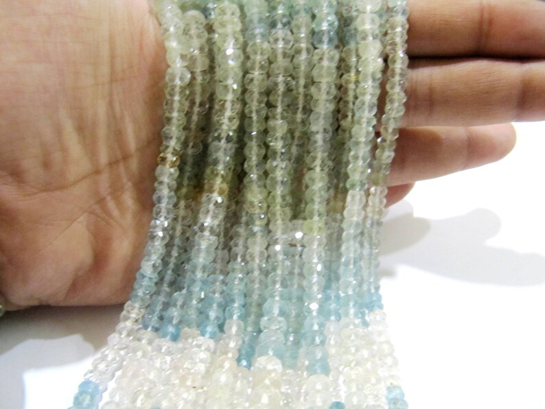 Natural Multi Color Aquamarine Rondelle Faceted 3 to5mm Strand 13 inch long