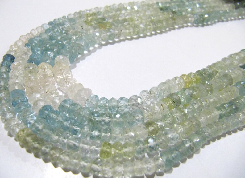 Natural Multi Color Aquamarine Rondelle Faceted 3 to5mm Strand 13 inch long