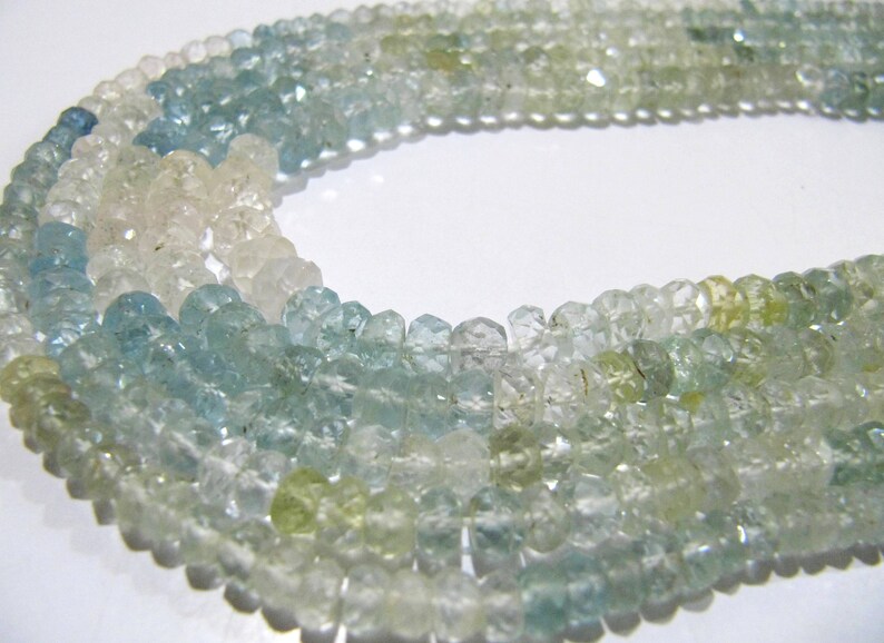 Natural Multi Color Aquamarine Rondelle Faceted 3 to5mm Strand 13 inch long