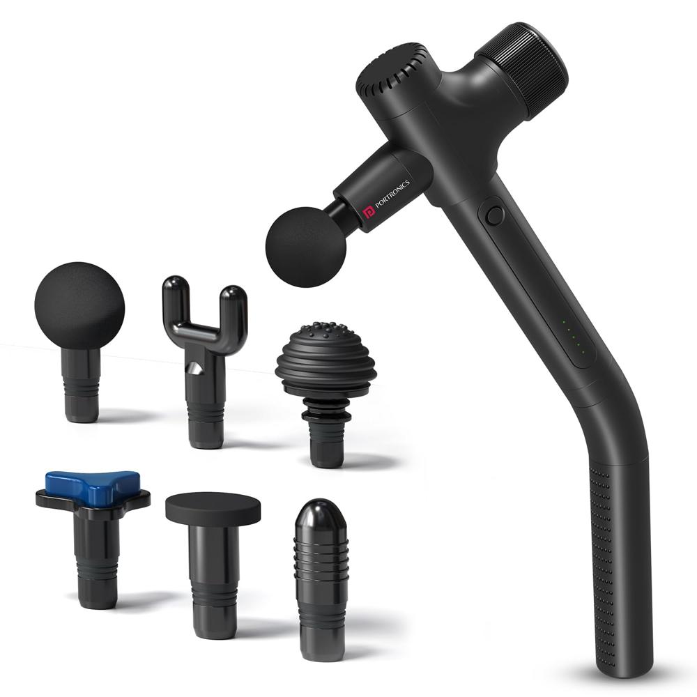 Portronics Zeno B Percussion Gun Massager with Detachable Handle for Back, Shoulders & Full-Body Muscle Relief, BLDC Motor, 6