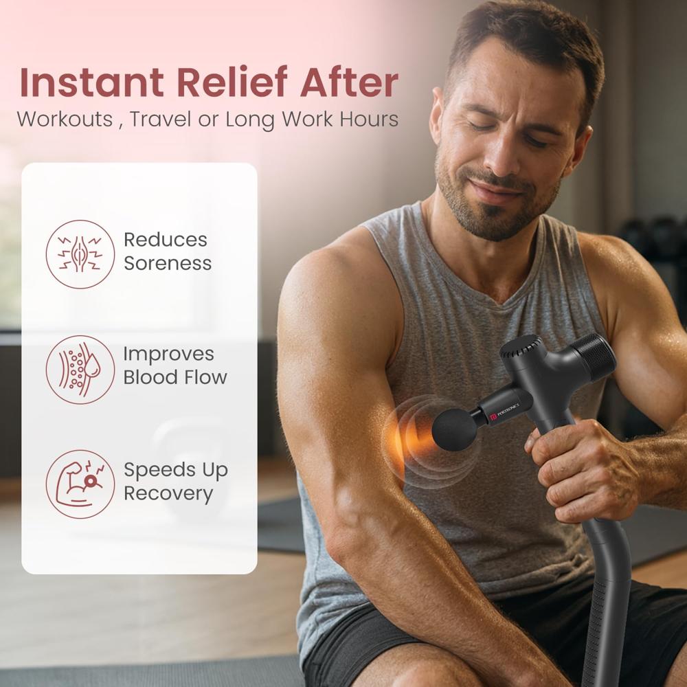 Portronics Zeno B Percussion Gun Massager with Detachable Handle for Back, Shoulders & Full-Body Muscle Relief, BLDC Motor, 6