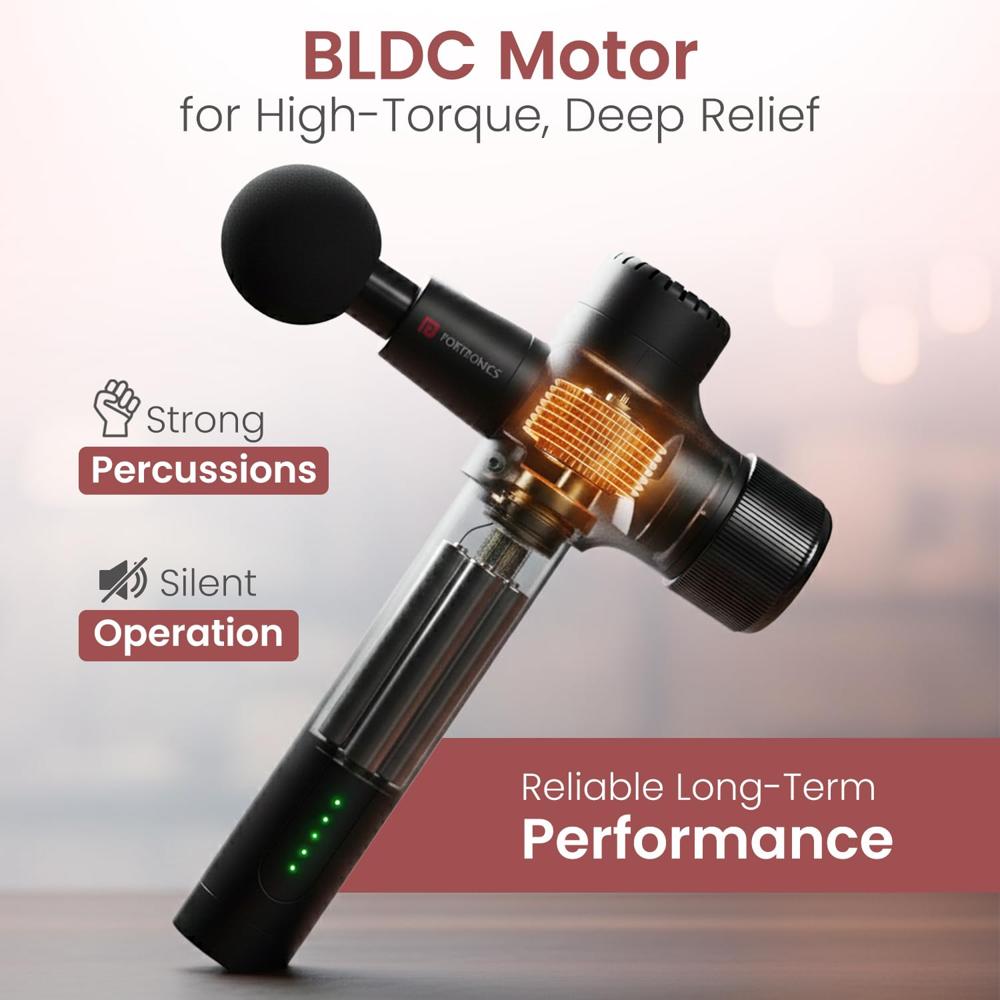 Portronics Zeno B Percussion Gun Massager with Detachable Handle for Back, Shoulders & Full-Body Muscle Relief, BLDC Motor, 6