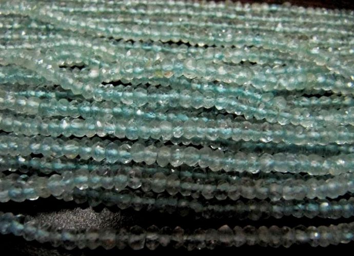 Natural Aquamarine Rondelle Faceted 3-4 mm Gemstone Beads Strand 13 inches long