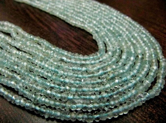 Natural Aquamarine Rondelle Faceted 3-4 mm Gemstone Beads Strand 13 inches long