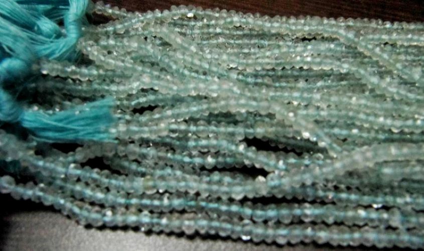 Natural Aquamarine Rondelle Faceted 3-4 mm Gemstone Beads Strand 13 inches long