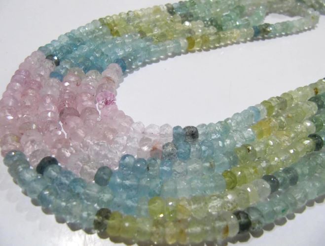 Natural Multi Color Aquamarine Rondelle Faceted 5-7mm Beads Strand 13 inch