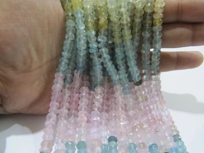 Natural Multi Color Aquamarine Rondelle Faceted 5-7mm Beads Strand 13 inch