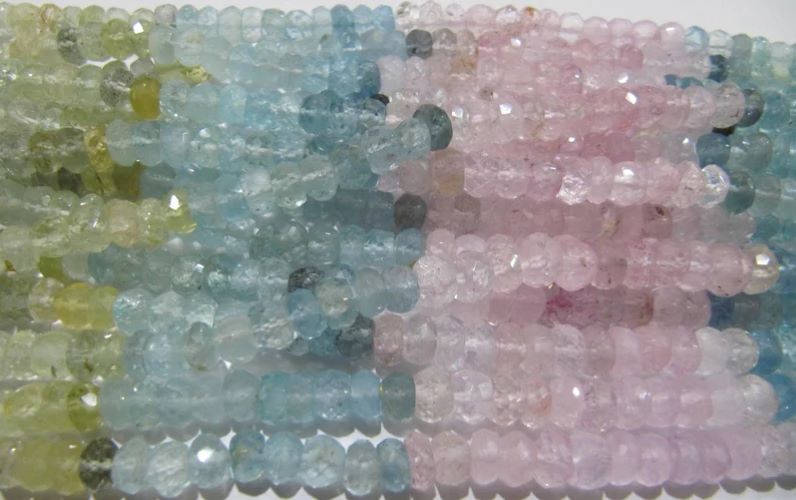 Natural Multi Color Aquamarine Rondelle Faceted 5-7mm Beads Strand 13 inch