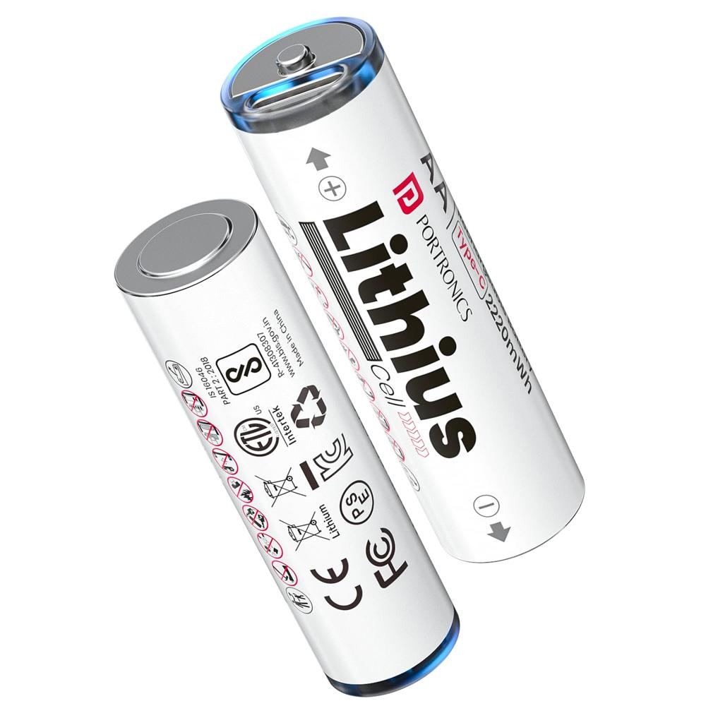 Portronics Aa Lithius Cell  Type C Rechargeable Batteries, Pack Of 2, Lithium Ion Cell Composition, Upto 1480Mah Capacity, Low Self - Color: White