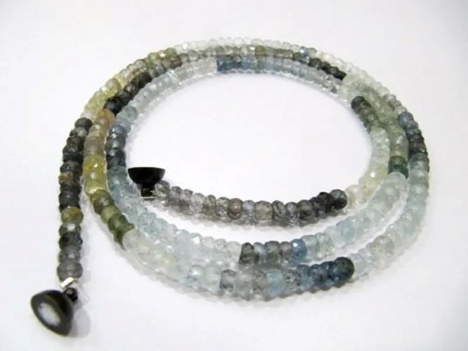Natural Moss Aquamarine Rondelle Faceted 4-5mm Beaded Necklace With Magnetic Clasp 26 inch long