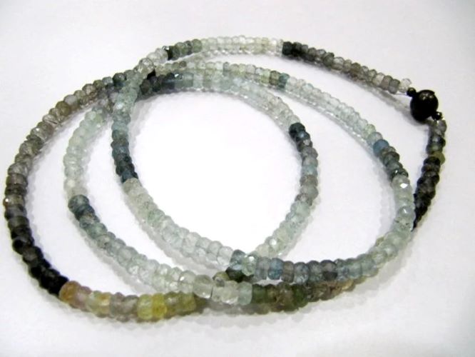 Natural Moss Aquamarine Rondelle Faceted 4-5mm Beaded Necklace With Magnetic Clasp 26 inch long