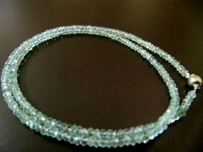 Aquamarine Beaded Necklace: Faceted Rondelle, Sky Blue Gemstone, Magnetic Clasp