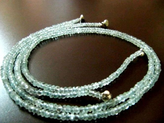 Aquamarine Beaded Necklace: Faceted Rondelle, Sky Blue Gemstone, Magnetic Clasp