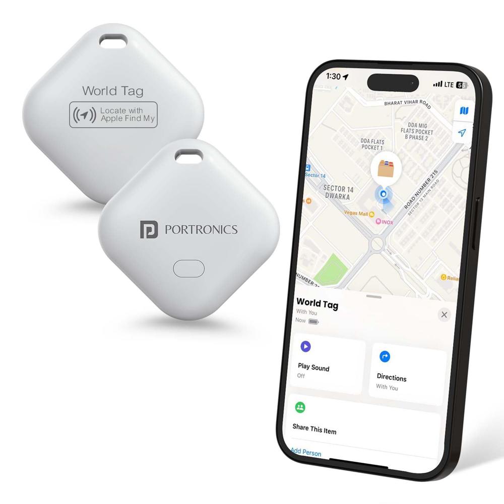 Portronics Worldtag Item Finder with Upto 1 Year Battery Life, Bluetooth Tracker,MFi Certified,