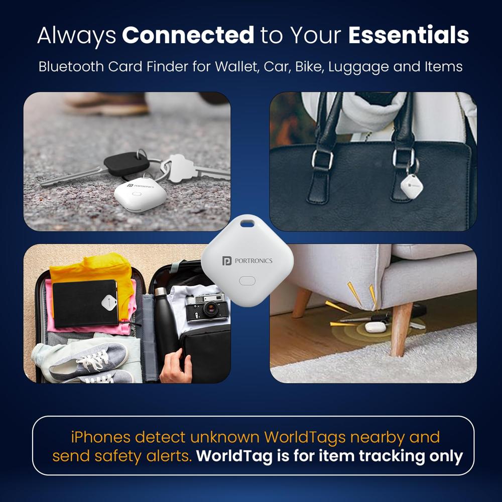 Portronics Worldtag Item Finder with Upto 1 Year Battery Life, Bluetooth Tracker,MFi Certified,