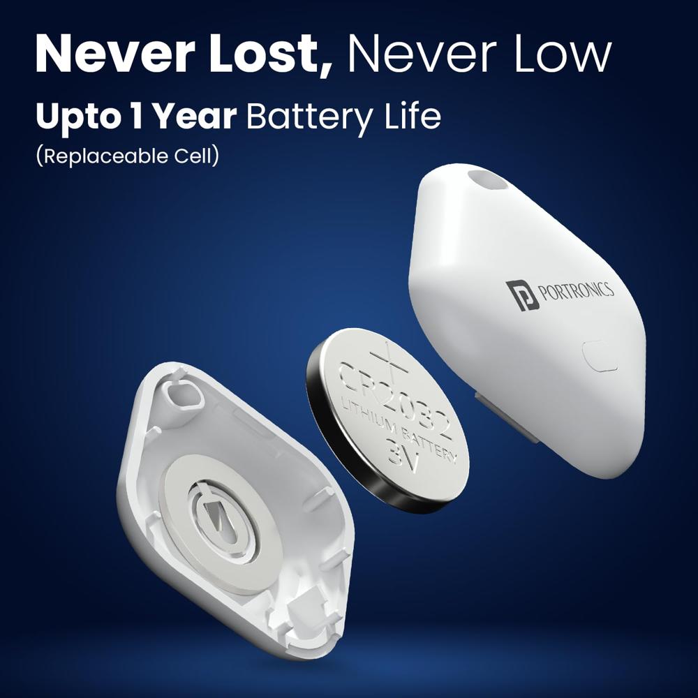 Portronics Worldtag Item Finder with Upto 1 Year Battery Life, Bluetooth Tracker,MFi Certified,