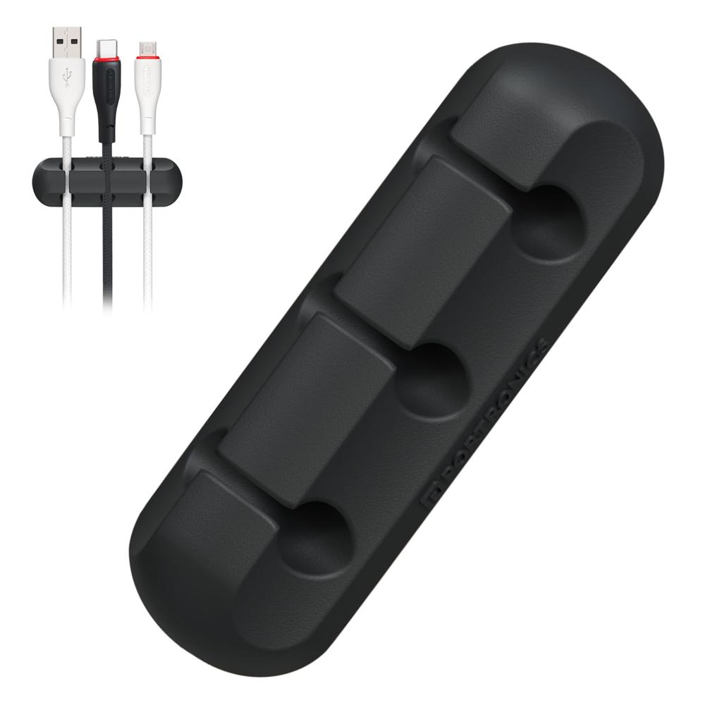 Portronics Griplet 3 Cable Organizer Holder Clips,strong Multipurpose Silicone Cable Protector, Strong Adhesive Tape, Wire Manager Support With Self - Color: Black