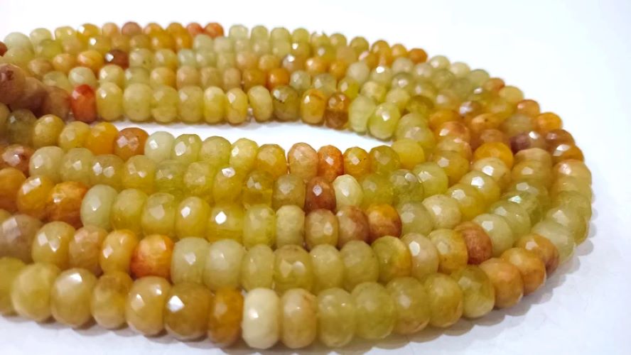 Natural Yellow Aquamarine Rondelle Briolette Faceted 8mm Gemstone Beads Sold Per Strand 8 Inches