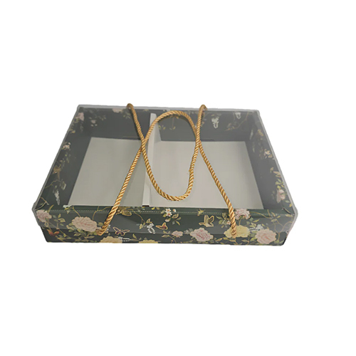 FESTIVE HAMPER BOX WITH TRANSPARENT LID AND ROPE HANDLE
