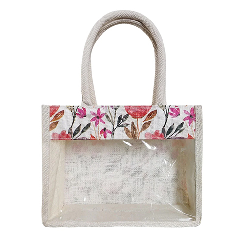 Jute Gift Bag-Floral Print-8 x 6 x 3 inches (JB-03)
