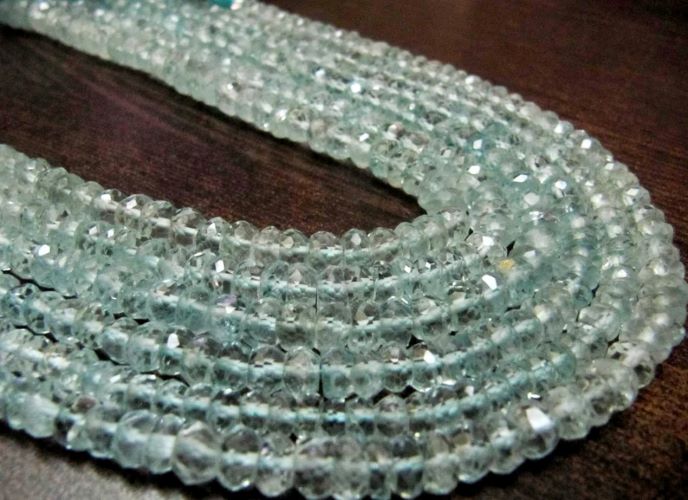 Natural Aquamarine Rondelle Faceted 5-6 mm Gemstone Beads Strand 13 inches long