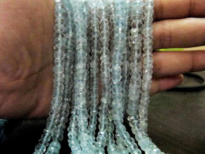 Natural Aquamarine Rondelle Faceted 5-6 mm Gemstone Beads Strand 13 inches long