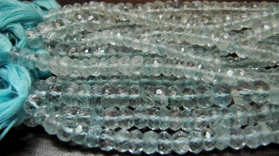 Natural Aquamarine Rondelle Faceted 5-6 mm Gemstone Beads Strand 13 inches long
