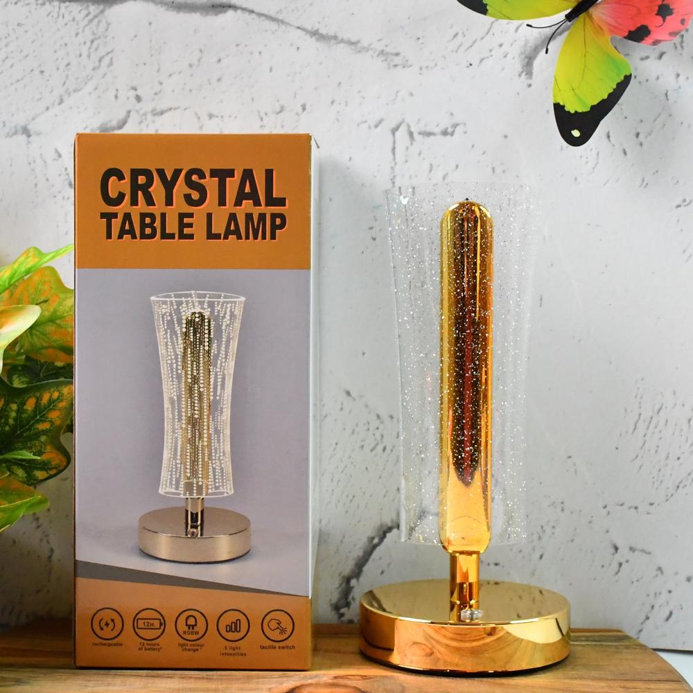 Crystal Table Lamp Sparkle Design Golden Base Led Decorative Bedside Lamp - Color: Mix