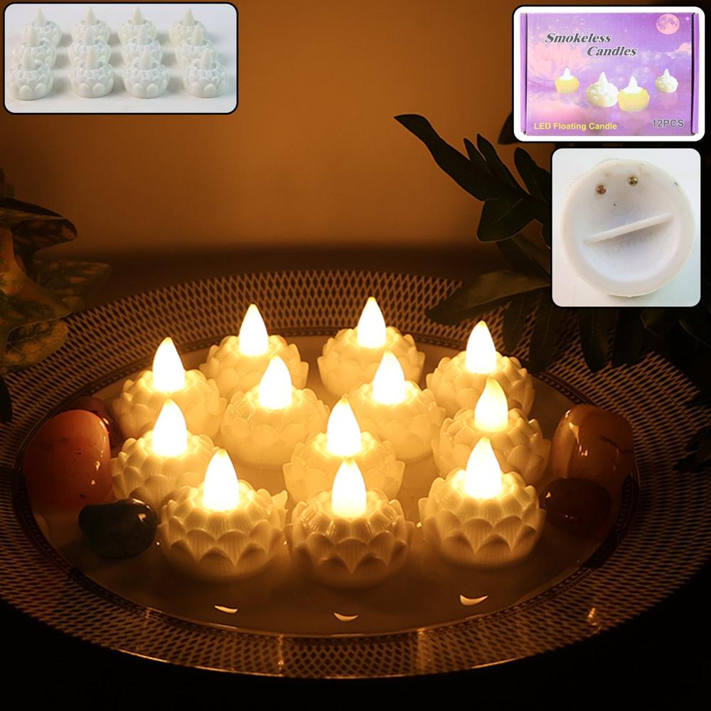 Led Floating Lotus Water Sensor Candles (12 Pc) - Color: Mix