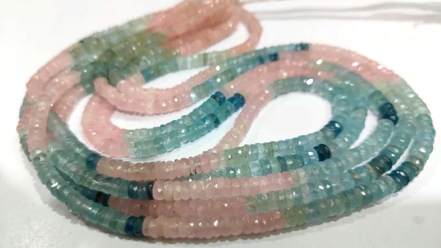 Natural Multi Aquamarine Morganite Rondelle Faceted 4to6mm Gemstone Beads Strand 9.5 inch long