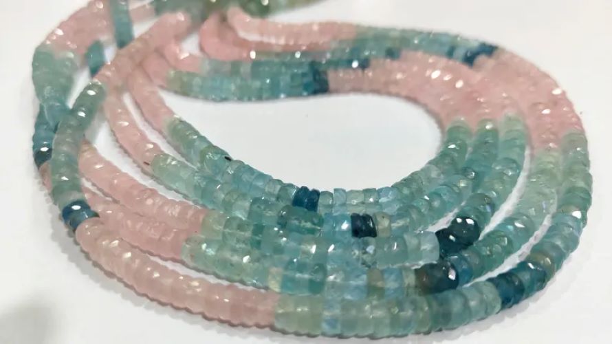 Natural Multi Aquamarine Morganite Rondelle Faceted 4to6mm Gemstone Beads Strand 9.5 inch long