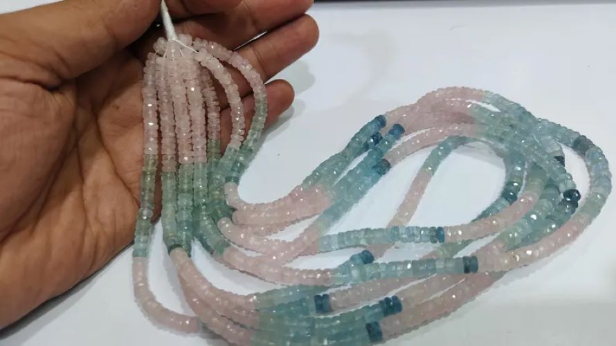 Natural Multi Aquamarine Morganite Rondelle Faceted 4to6mm Gemstone Beads Strand 9.5 inch long