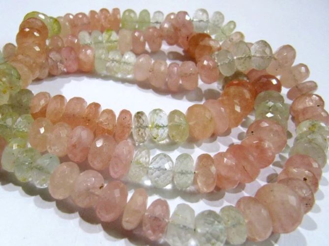 Natural Morganite Aquamarine Beads Rondelle Faceted 10mm to 12mm Strand 7 inches Long