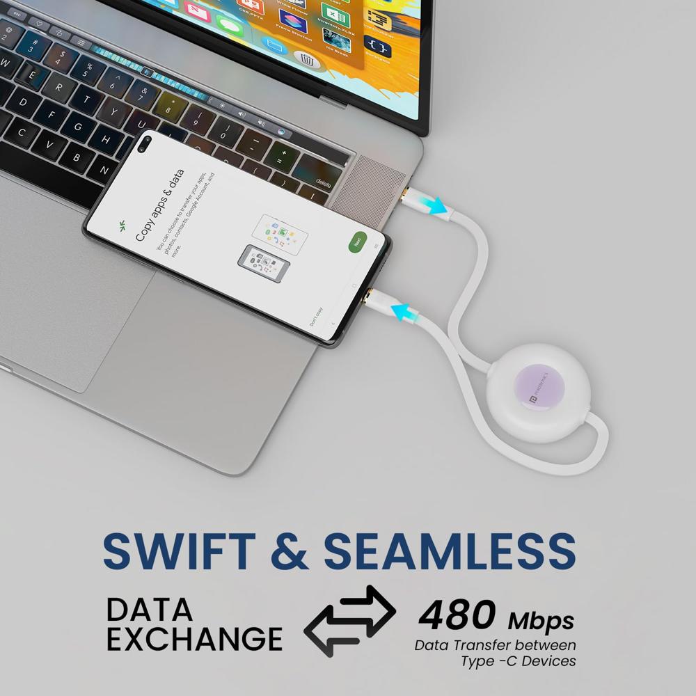 Portronics Upgraded Konnect Recoil 60W Type C to Type C Retractable Cable,Pd Fast