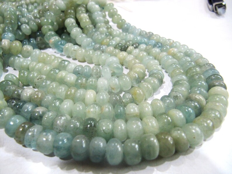 Natural Blue Aquamarine Rondelle Plain Smooth 8mm Sold Per Strand 8 Inches
