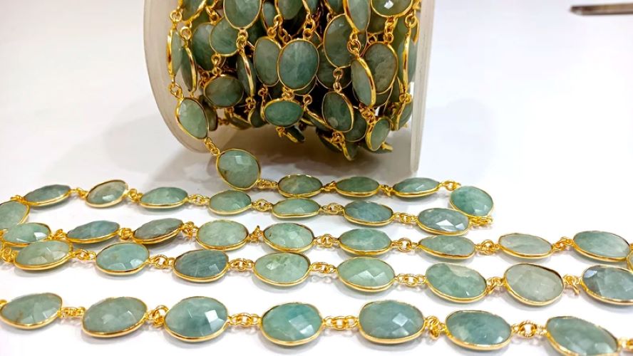 Natural Aquamarine Briolette Connector Chain Free Shape Bezel Chain 12 to 15 mm