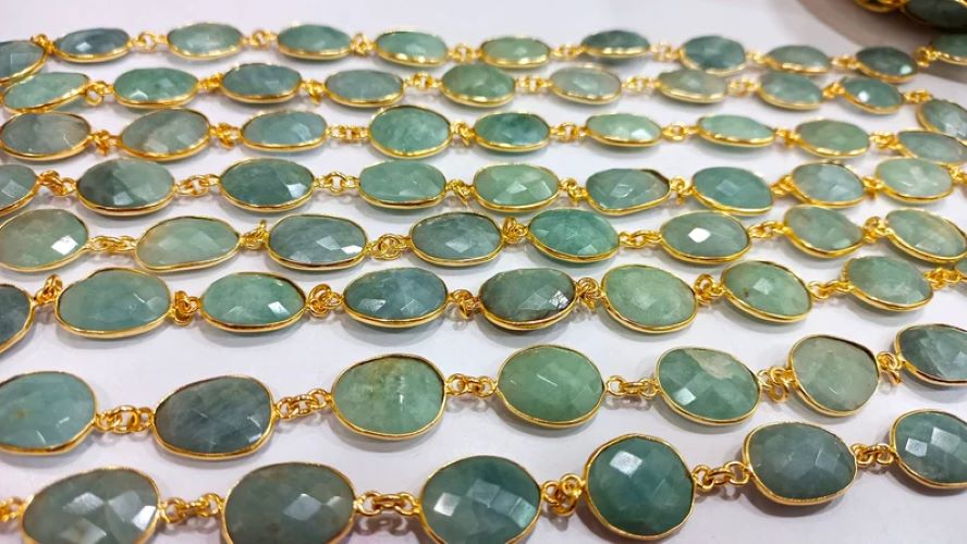 Natural Aquamarine Briolette Connector Chain Free Shape Bezel Chain 12 to 15 mm