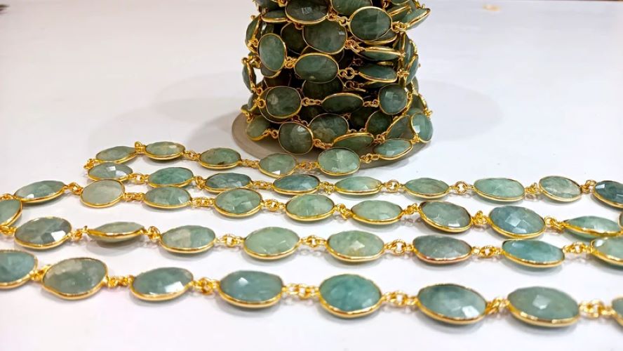 Natural Aquamarine Briolette Connector Chain Free Shape Bezel Chain 12 to 15 mm