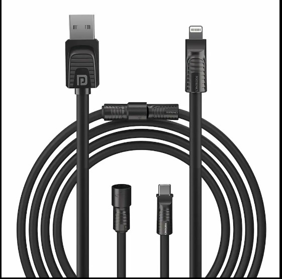 Portronics Konnect Tetra 60W 4 in 1 Multi Functional Fast Charging PD Cable with 1.4M Length, 480Mbps Data Sync, Compatible with All Type C Android Smartphone & Lightning