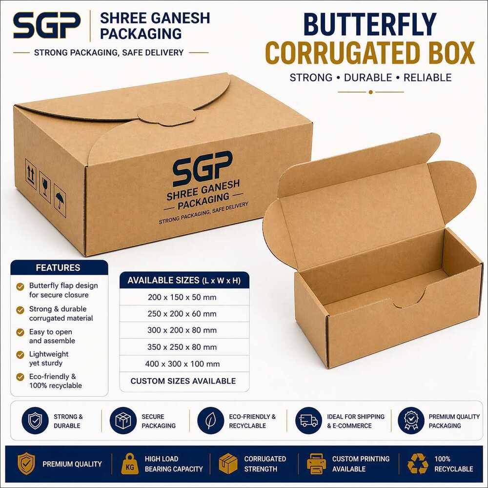 Butterfly Corrugated Box - Laminated Material, Coated Paper, Glossy Lamination | Eco-friendly Design, Customizable For Brand Recognition