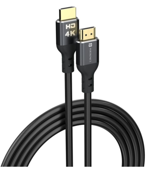 Portronics HDMI Cable 3 m Konnect Stream 4K@60Hz HDMI to HDMI Cable (Compatible with Laptop, Monitor, Grey, One Cable)
