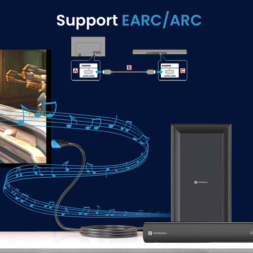 Portronics Konnect Sync 4K@60Hz HDMI to HDMI Cable (1.5M), Gold-Plated Connectors, Pure Copper Core, ARC/eARC