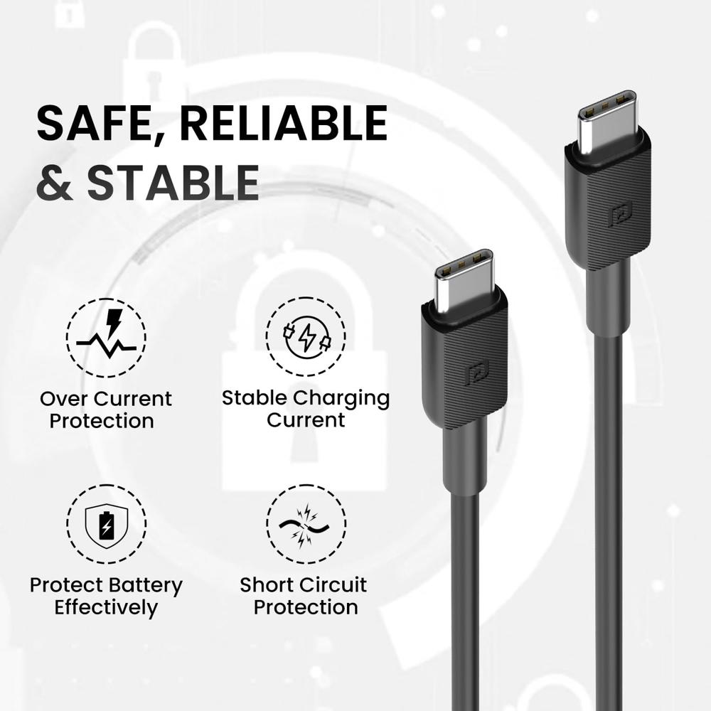 Portronics Konnect Link C Square 100W Type C to Type C Fast Charging PD Cable with 480Mbps Data Sync for Laptop,
