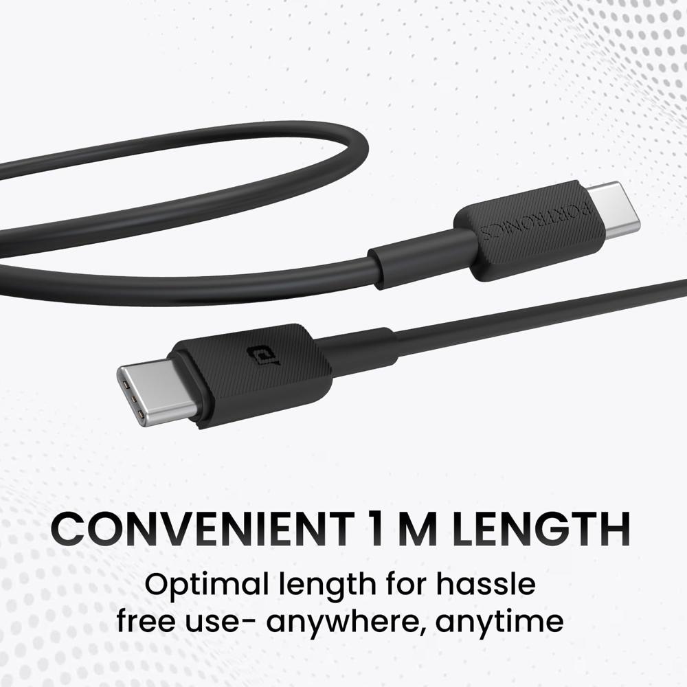 Portronics Konnect Link C Square 100W Type C to Type C Fast Charging PD Cable with 480Mbps Data Sync for Laptop,