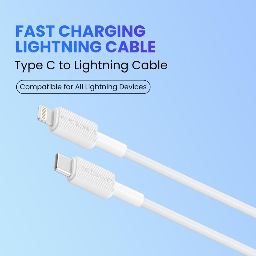 Portronics Konnect Link CL 27 W Type C to 8PIN Cable, 480Mbps Data Sync, Compatible with All Lightning Devices 1M Length